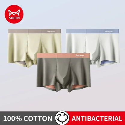 3Pcs 100% Cotton Silk Crotch Men's Antibacterial Boxers