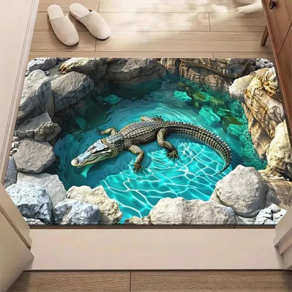 3D Optical Illusion Cat Round Hole Door Mat Home Absorbent Anti-slip Carpet Living Room Bed Bathroom Doorway Decor Rug