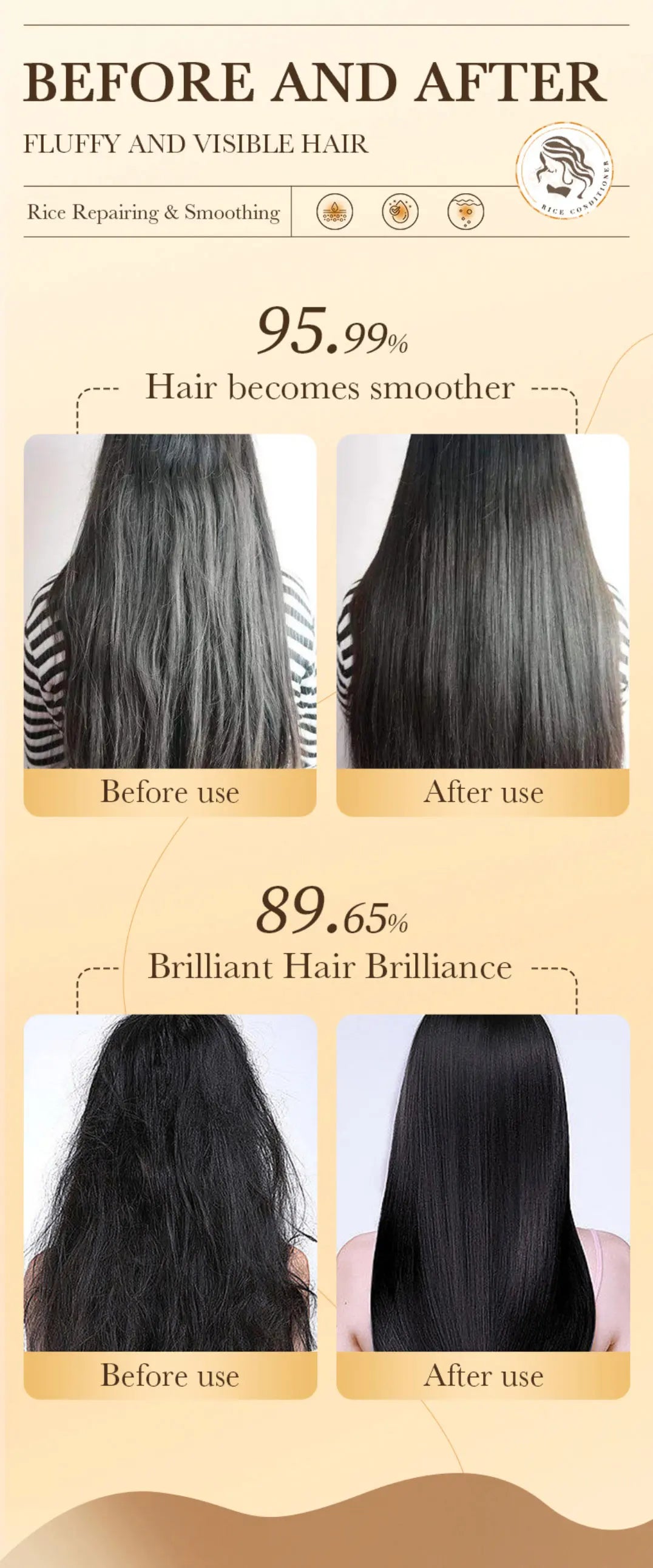 500ml Rice Conditioner Deeply Repairs Damaged Hair, Controls Oil Moisturizes, Leaves Hair Volumizing, Smooth, Shiny, And Elastic