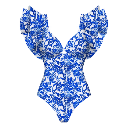 2-Piece Shoulder Ruffle Swimsuit With Cover Up Sexy Beachwear