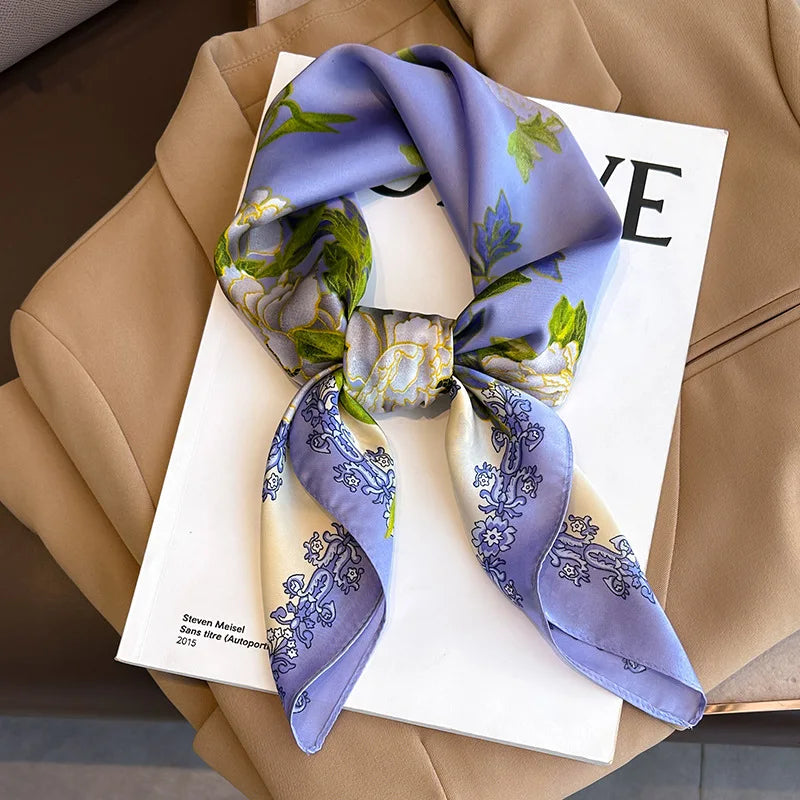 Luxury Brand Silk Satin Square Plaid Scarf