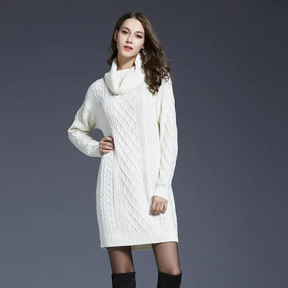 Warm Knitted Comfortable Casual Collar Pullover Sweater Long Sleeved Dress