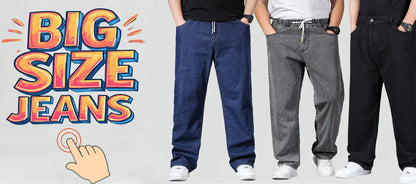 34-50 Sizes Men's Stretch Jeans Straight Leg Denim Pants Extended Sizing Blue/Black Streetwear Relaxed Fit for Work & Casual