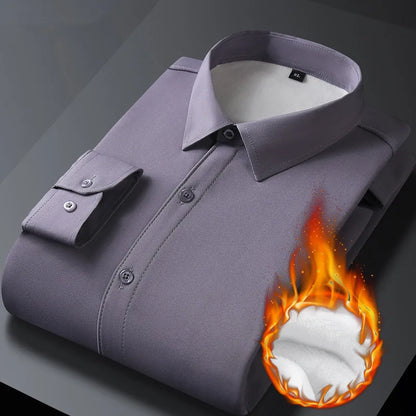 Men's Autumn Winter Long Sleeve Shirts Warm Fleece Stretch Shirt