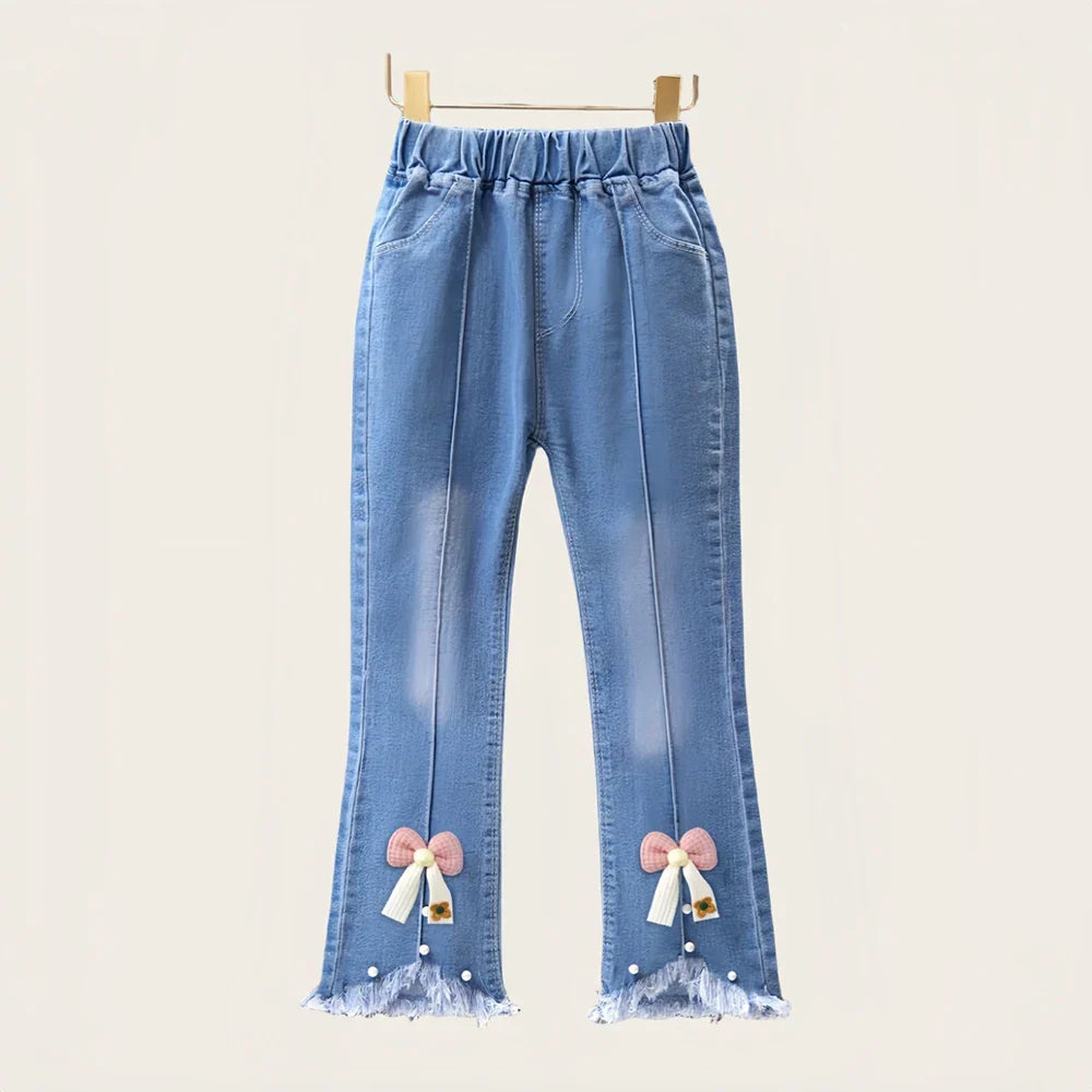 Girls Star Embroidered Jeans Pants with Pearl Slim-Fit age 7-13 yrs old