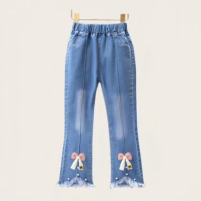 Girls Star Embroidered Jeans Pants with Pearl Slim-Fit age 7-13 yrs old