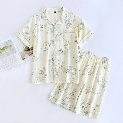 Summer Couple Pajama Set 100% Pure Cotton Short sleeved Shorts for Men and Women Two Piece