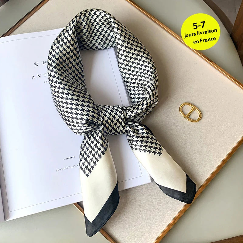 Luxury Brand Silk Satin Square Plaid Scarf