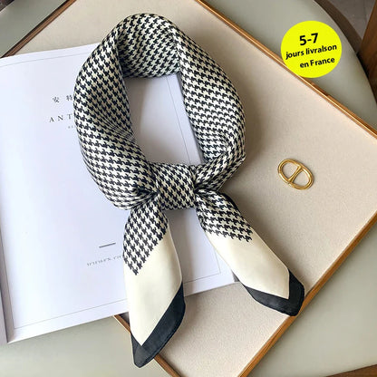 Luxury Brand Silk Satin Square Plaid Scarf