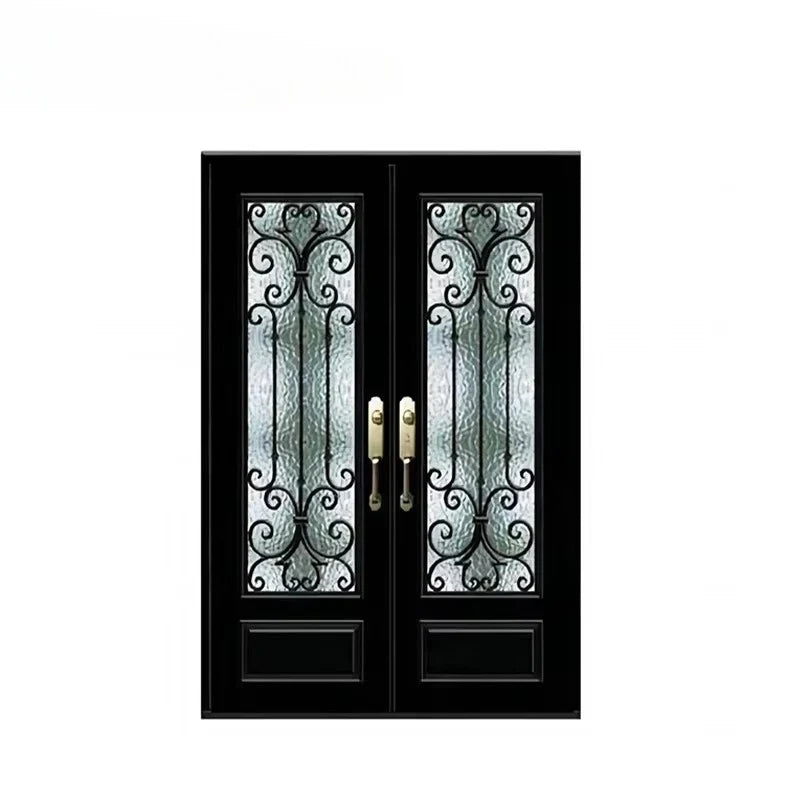 Supplier European New Grill Latest Design Safety Double Entrance Wrought Iron Door