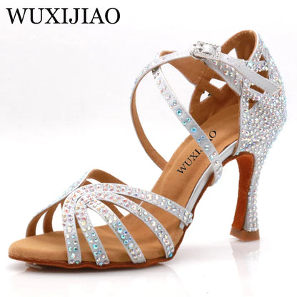Ballroom Diamond Latin Dance Soft Sole Shoes Silver Bronze Skin color