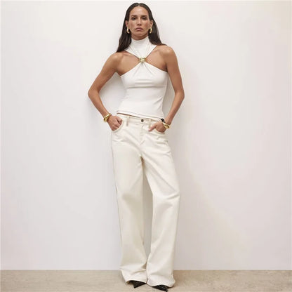 Turtleneck Basic Knit Women Tank Tops