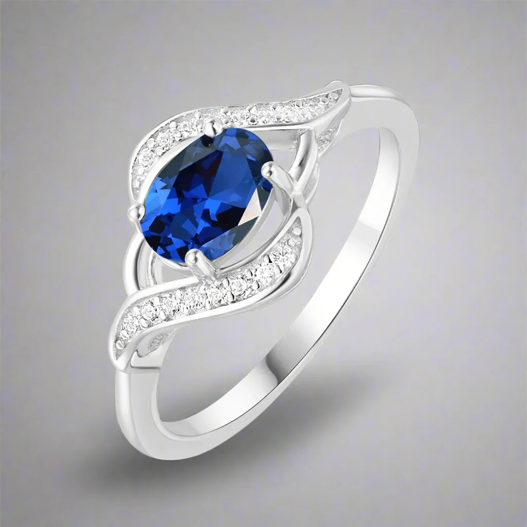 Oval Blue Sapphire 925 Sterling Silver Ring for Women