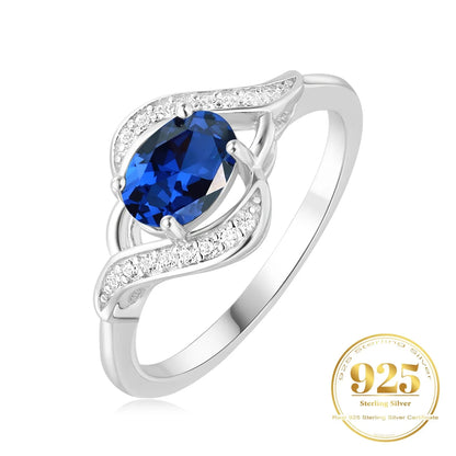 Oval Blue Sapphire 925 Sterling Silver Ring for Women