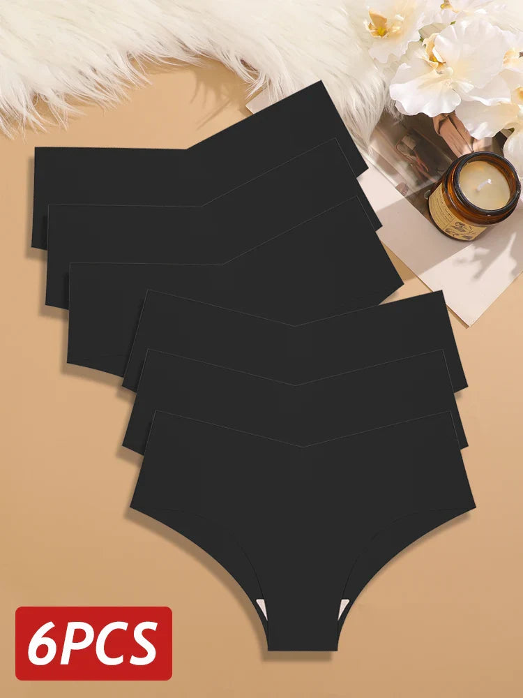 6PCS Women Seamless Panties Silk Ultra Thin Briefs Sexy V Waist