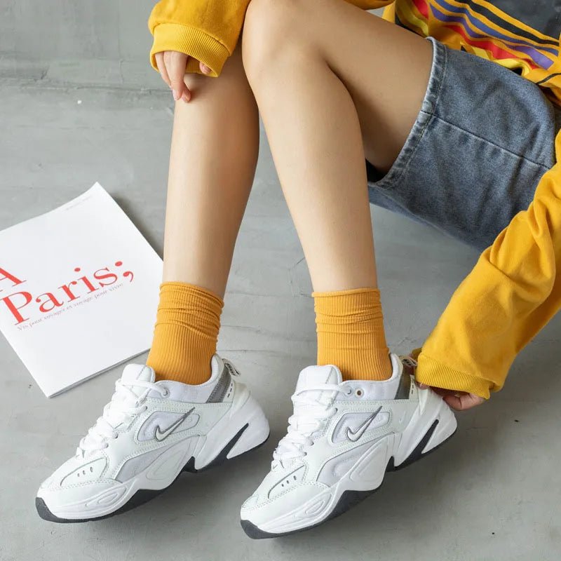 Multicolor Solid Color Ice Silk Velvet Mid Tube Women summer Socks Soft Thin