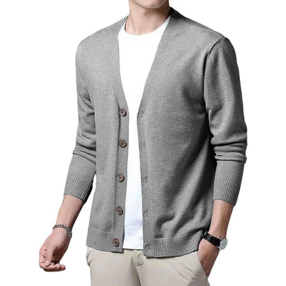 Men's V Neck Cardigan Sweater Single Breasted Ribbed Knitted