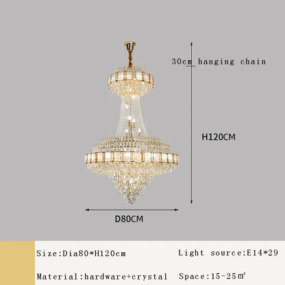 Luxury Gold Large Crystal Chandelier Nordic Home Decoration Led High-end Hanging Lamp