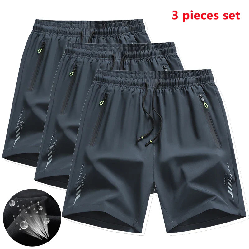 3 Pieces Men's Running Shorts Sports Gym Quick Dry Workout Training Fitness Jogging Short Pants