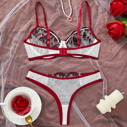 Women's Sexy Transparent Underwear Brasserie Sets Embroidered Flowers