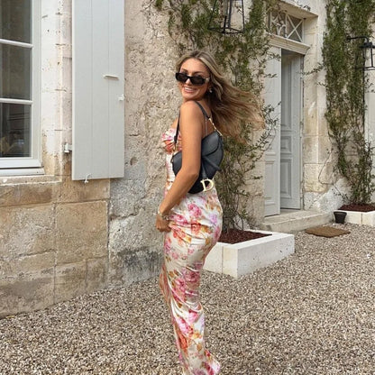 Summer Floral Suspender Split Slim Sleeveless Party Beach Style Spaghetti Strap Dress