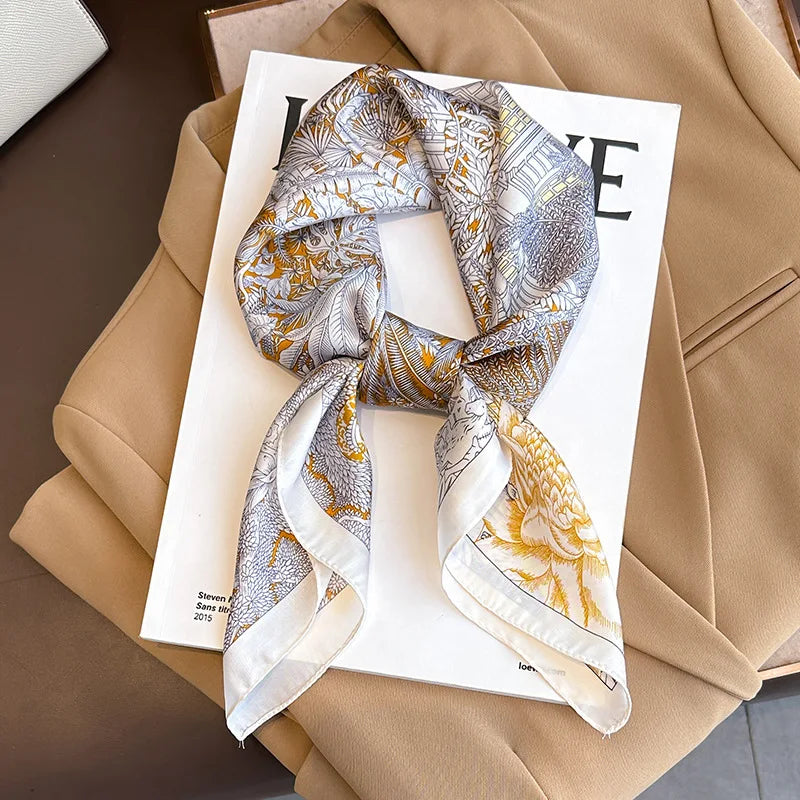 Luxury Brand Silk Satin Square Plaid Scarf