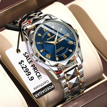 POEDAGAR Top Brand Luxury Men's Waterproof Stainless Steel Quartz Watch Luminous Calendar Week