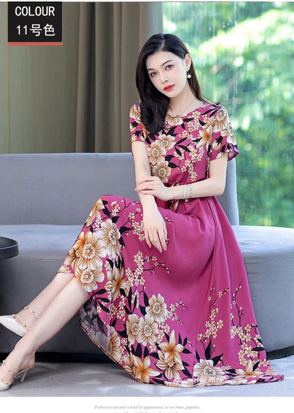 Women Summer Loose Casual O-neck Dresses Plus Size