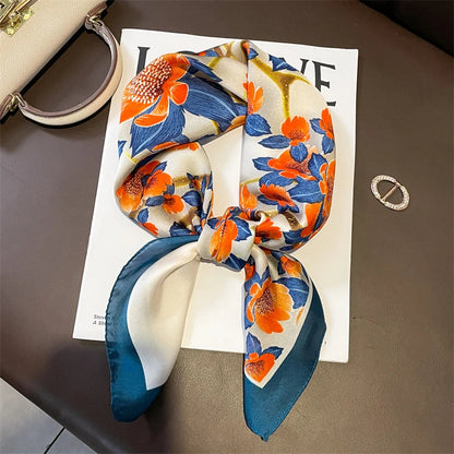 Luxury Brand Silk Satin Square Plaid Scarf