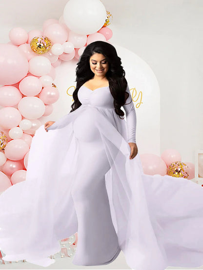 Maternity Long Sleeved Floor Length Mesh Dress