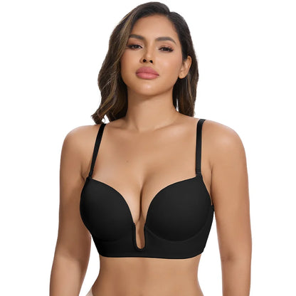 Women's Deep U Bra Transparent Strap X-Line Bralette Invisible Invisible Underwear High Stretch Push Up Gathered Lingerie