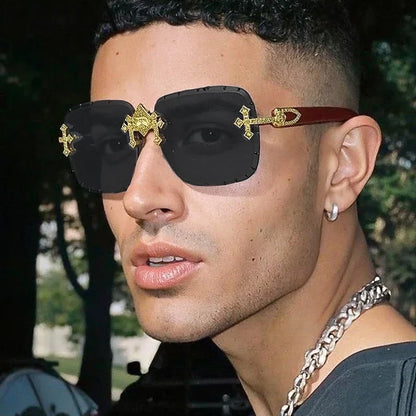 Luxury Steampunk Rimless Square Men Sunglasses UV400