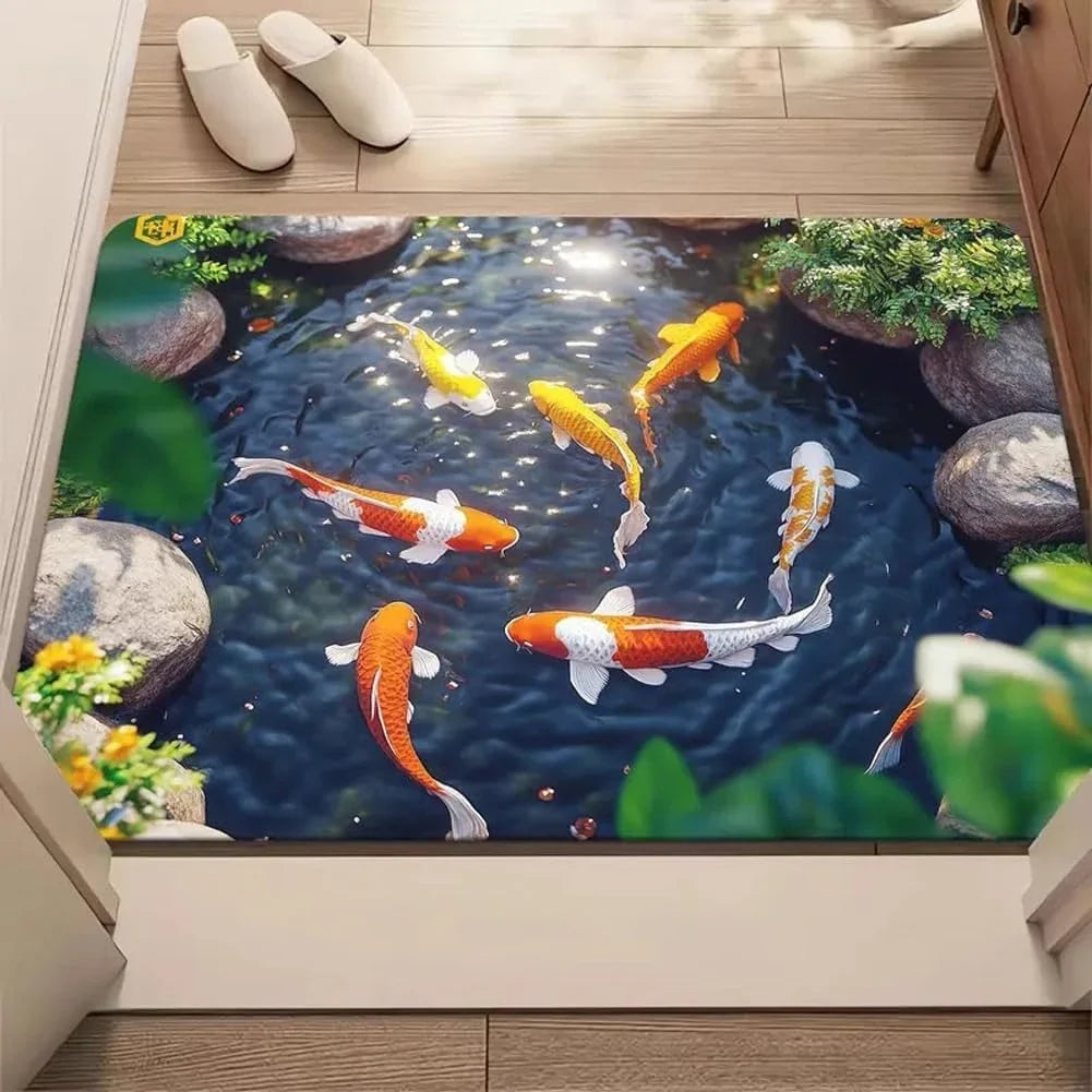 3D Optical Illusion Cat Round Hole Door Mat Home Absorbent Anti-slip Carpet Living Room Bed Bathroom Doorway Decor Rug