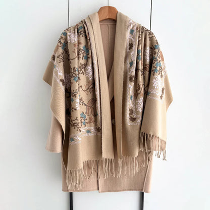 Many Colors Floral Warm Scarf For Women 70*210cm Luxury Faux Cashmere Shawl Winter Thick Pashmina Tassels Poncho Elegant Wrap