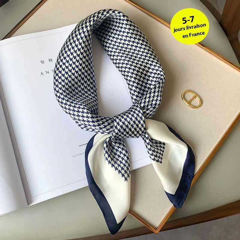 Luxury Brand Silk Satin Square Plaid Scarf