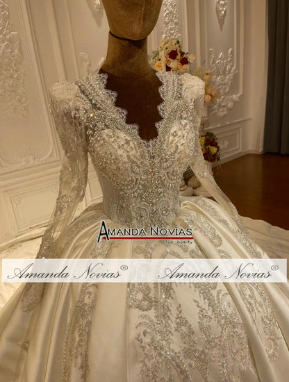 Customized Amanda's Satin Rhinestone Wedding Dress