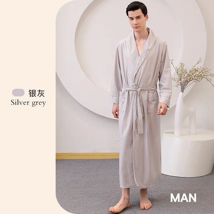 Hotel Couple Bathrobe Long Sleeved Robe Kimono Sleepwear Pajama Large Size