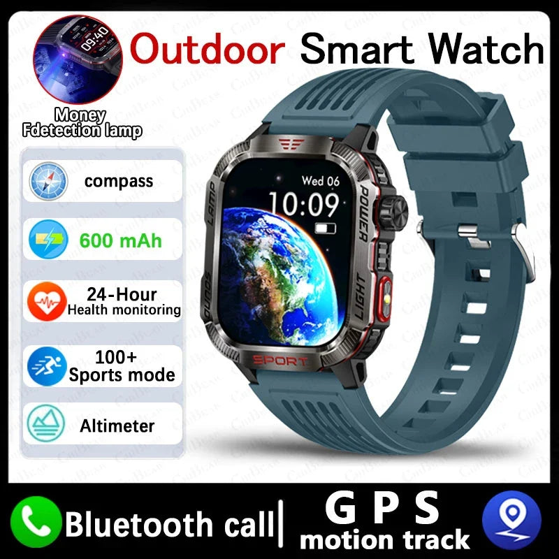Men Military GPS Smart Watch Flashlight Compass Waterproof Outdoor Sport Tracker Bluetooth