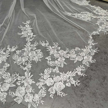 Wedding Veil with Shiny Sequins Lace Customized 2 Tiers 3 Meters Long Bridal Veil with Comb