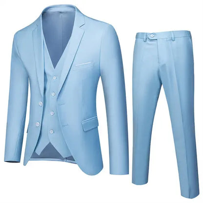 Men's 3 Piece Suit, Jacket Vest Trousers, Slim Fit Blazer Waistcoat Pants
