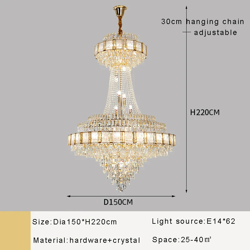Luxury Gold Large Crystal Chandelier Nordic Home Decoration Led High-end Hanging Lamp
