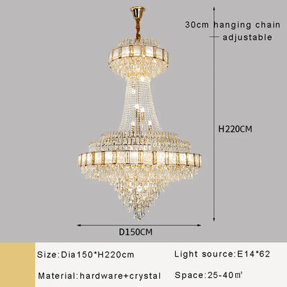 Luxury Gold Large Crystal Chandelier Nordic Home Decoration Led High-end Hanging Lamp