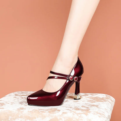 Leather Woman Think High Heel Platform Pump Pointed Toe Shoes