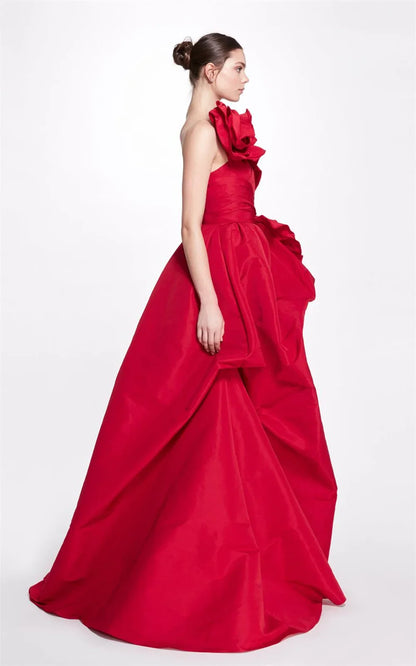 Elegant Satin A-line Gown with 3D Flower One Shoulder Formal Dress