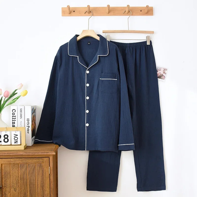 Couple Unisex Cotton yarn Pajama Sets Loungewear Nightwear Long Sleeve