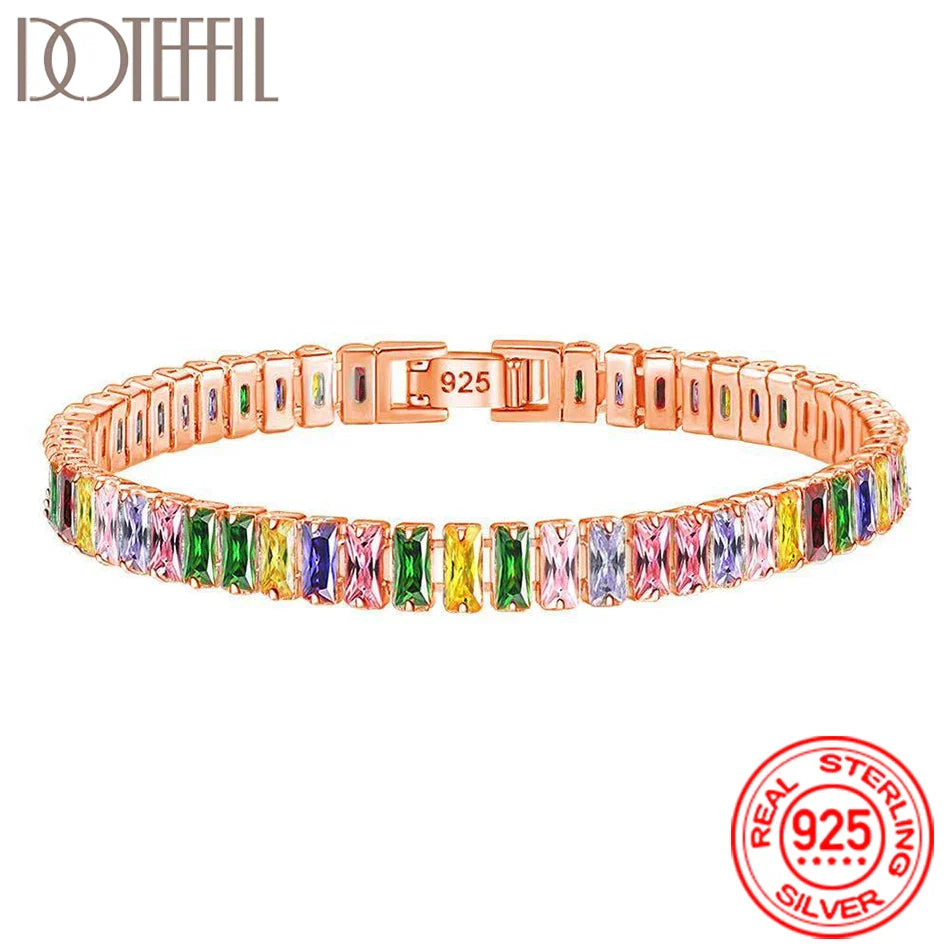 Women 925 Sterling Silver Tennis Bracelet Crystal Luxury Zirconia Wedding Charm Jewelry