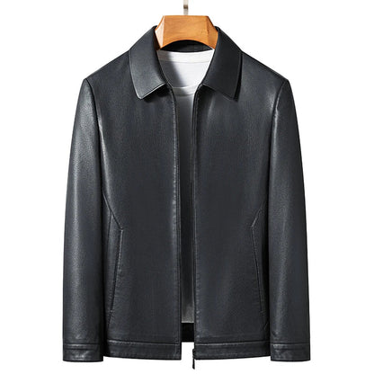 Men's Genuine Leather Polo Mock Neck Jacket Slim Sheepskin Coat Spring and Autumn