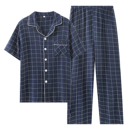 100% Cotton Summer Men Pajamas Japanese style  2 Piece Sleepwear