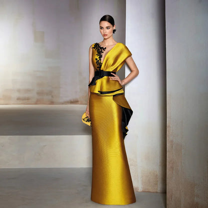 Exquisite Gold Mermaid Mother of the Bride Satin Dress-More colors
