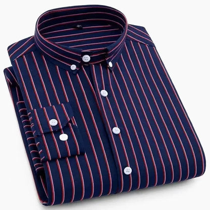 Men's Casual Shirt Long Sleeved Cotton Comfortable Breathable Plaid Striped